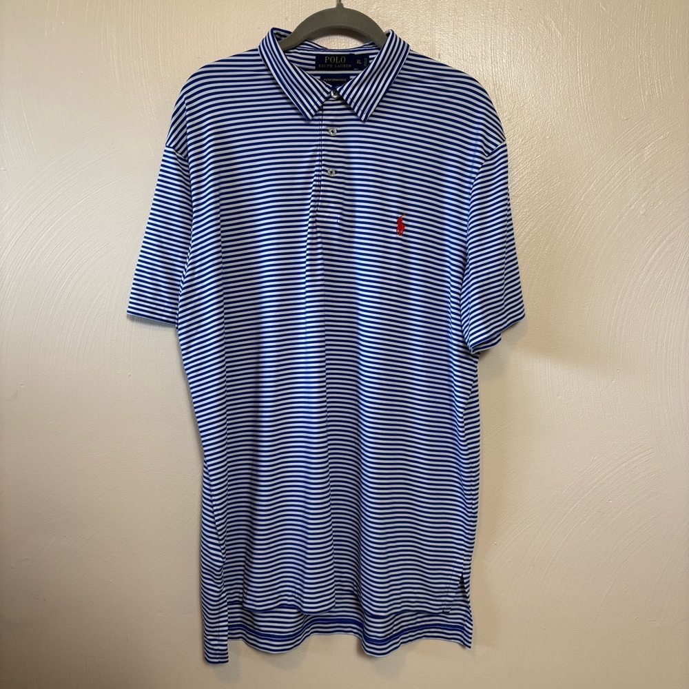 Polo Ralph Lauren Men’s Shirt Performance Collared Blue White Elastane Size XL